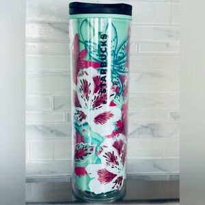 Starbucks water bottle/ thermos with lid. Floral. 16 oz